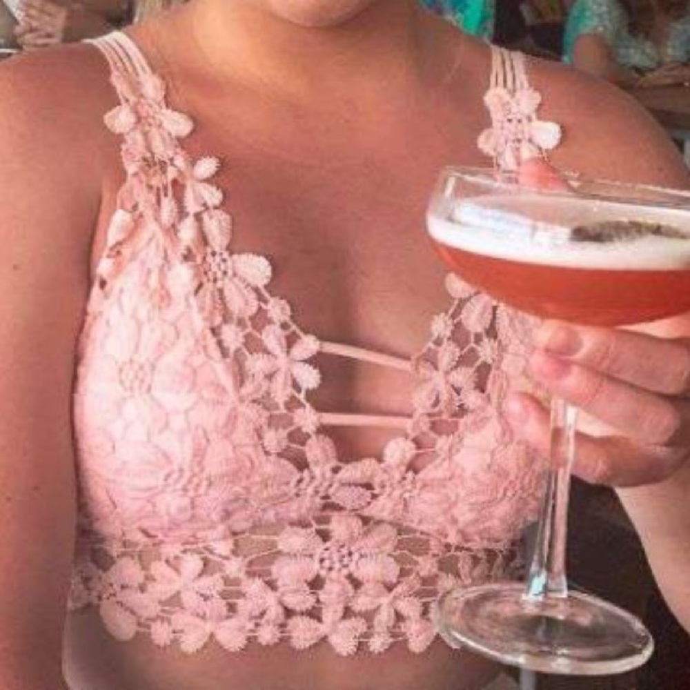 PEACHY PINK GUIPURE LACE CROCHET LONGLINE BRALETTE - Picture 7 of 15